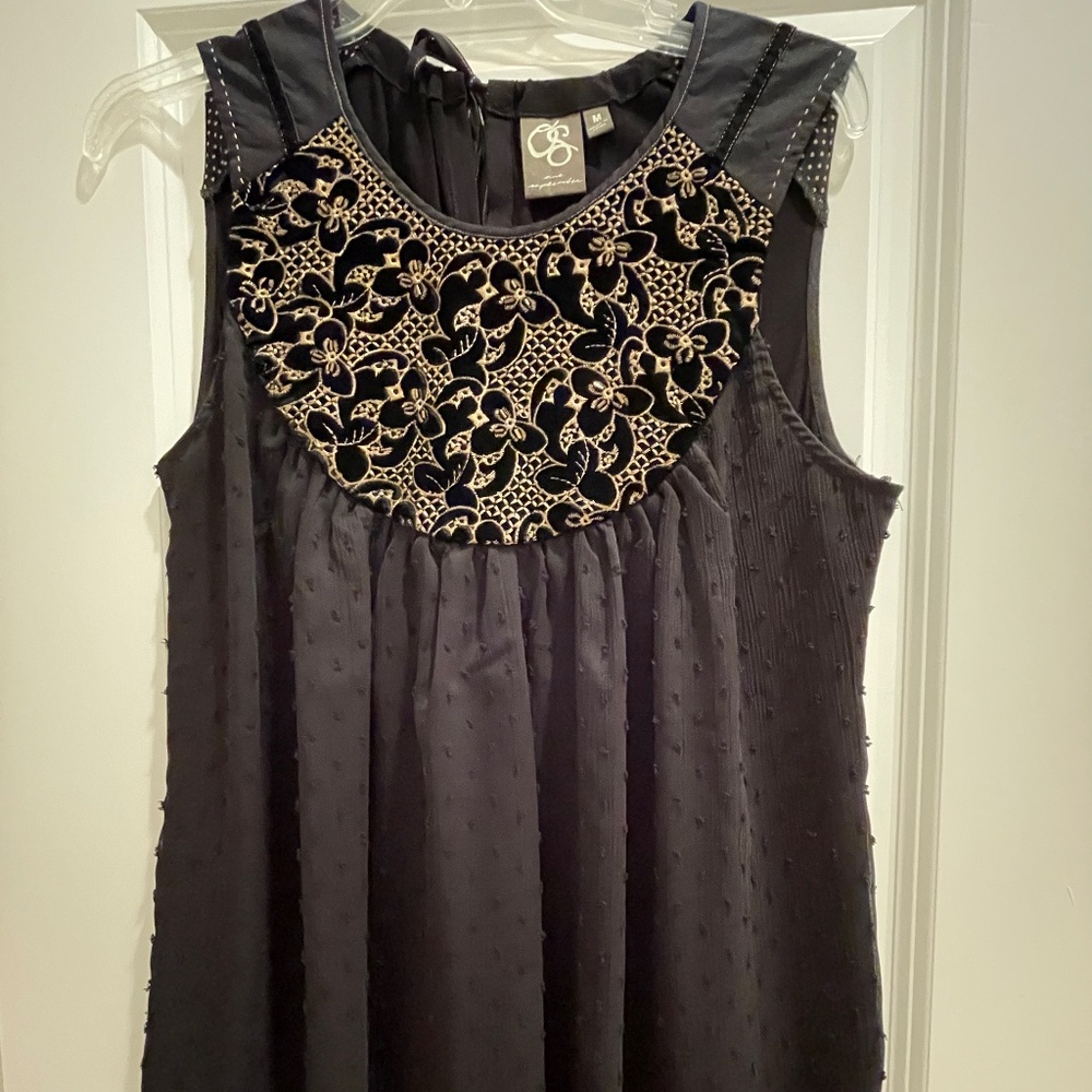 Anthropologie black top with velvet and beading detail